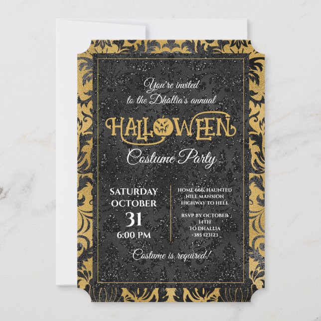 Gothic Black And Gold Halloween Party  Invitation (Front)