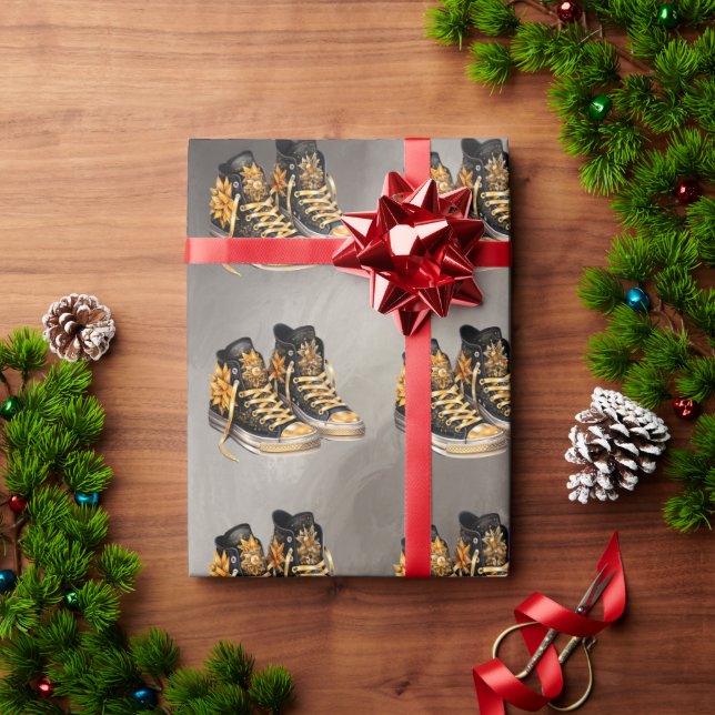 Gothic Black and Gold Hightops Wrapping Paper (Holiday Gift)