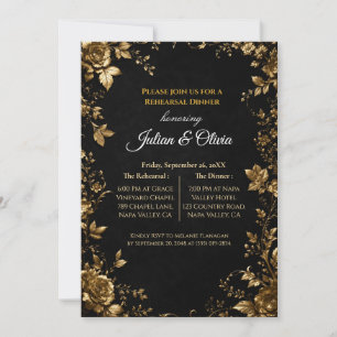 Gothic Black and Gold Rehearsal Dinner Invitation