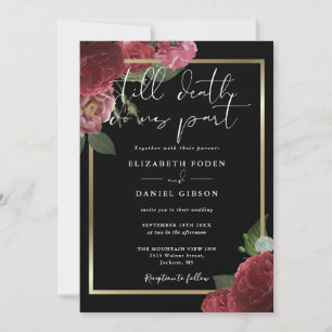 Gothic Black And Gold Roses Floral Wedding Invitation