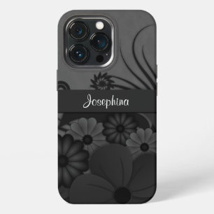 Gothic Black and Grey Hibiscus Floral iPhone Case