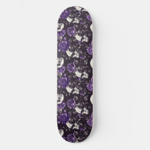 Gothic Black and Purple Skulls Roses Skateboard