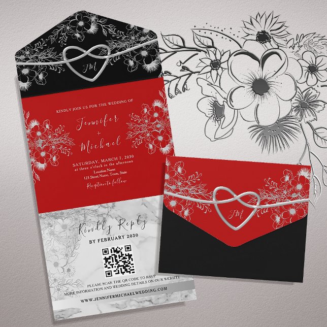 Gothic Black and Red Wedding QR Code All In One Invitation (Creator Uploaded)