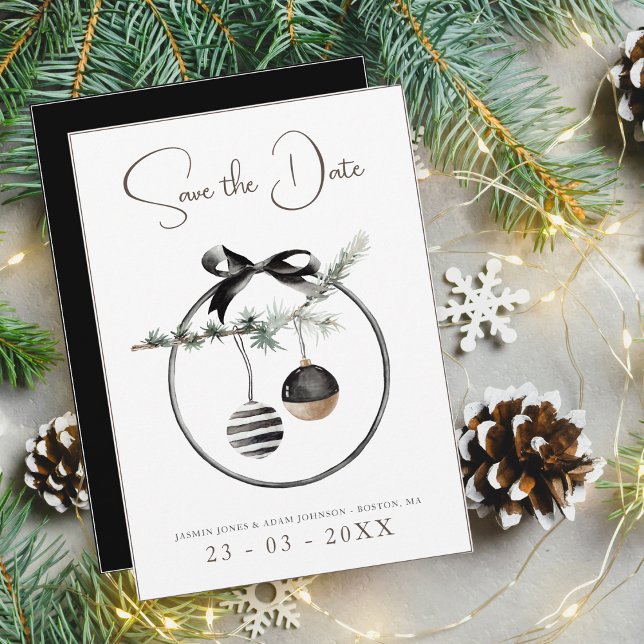 Gothic Black and White Christmas Baubles Wedding Save The Date (Creator Uploaded)