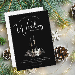 Gothic Black and White Christmas Candles Wedding Invitation