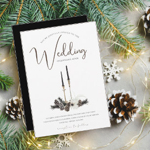 Gothic Black and White Christmas Candles Wedding Invitation