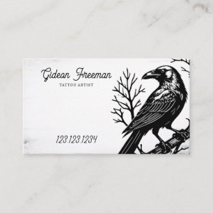 Gothic Black and White Crow Tattoo Artist Business Card