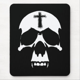 Gothic Black and White Demon Skull Illustration Mouse Pad