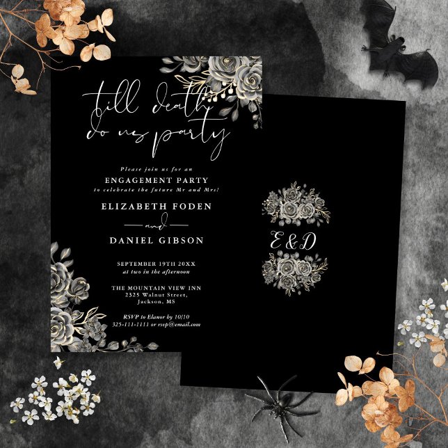 Gothic Black And White Engagement Party Invitation (Gothic Black And White Engagement Party Invitation)