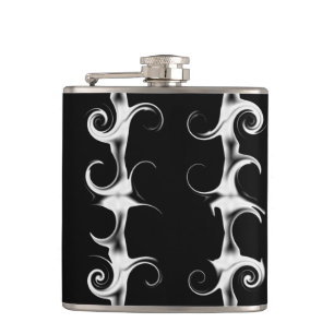 Gothic Black and White Linear Curlicue Pattern Hip Flask