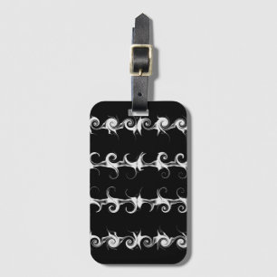 Gothic Black and White Linear Curlicue Pattern Luggage Tag