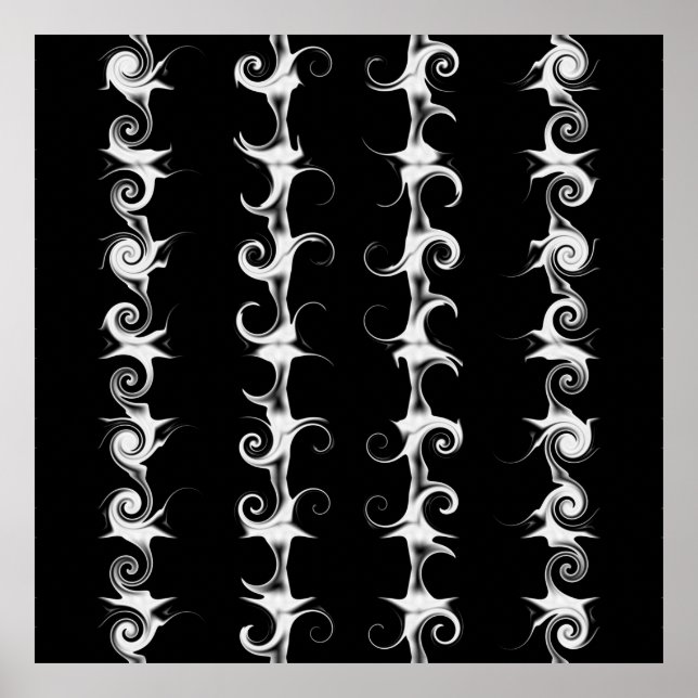 Gothic Black and White Linear Curlicue Pattern Poster (Front)