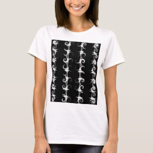 Gothic Black and White Linear Curlicue Pattern T-Shirt