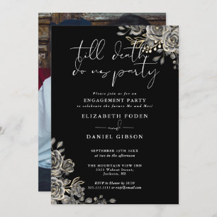 Gothic Black And White Photo Engagement Party Invitation