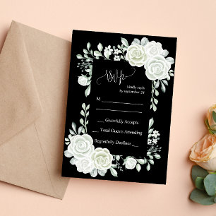 Gothic Black and White Roses Wedding RSVP Card