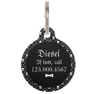 Gothic Black and White Skull Pet Tag