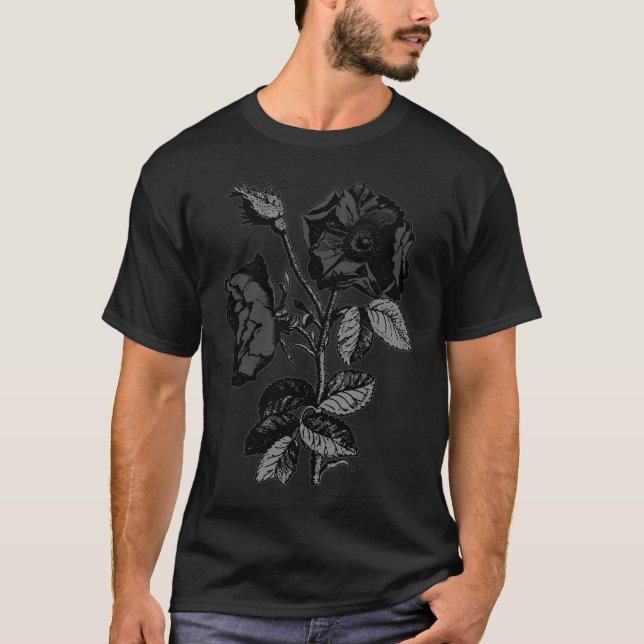 Gothic Black Antique Rose T-Shirt (Front)