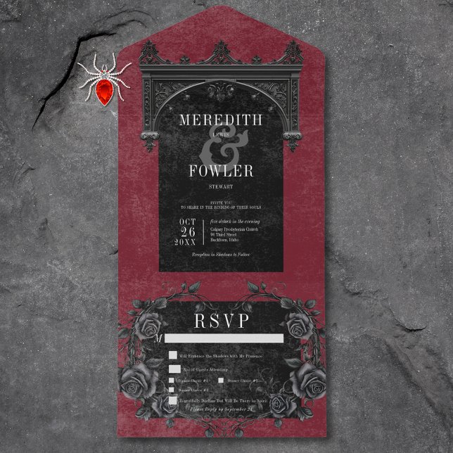 Gothic Black Arch & Black Roses Wine Three Dinner All In One Invitation (Gothic Black Arch & Black Roses Wine Three Dinner All In One Invitation)