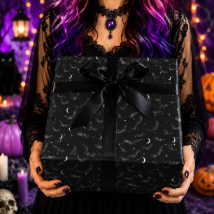 Gothic Black Bats Halloween Pattern Wrapping Paper