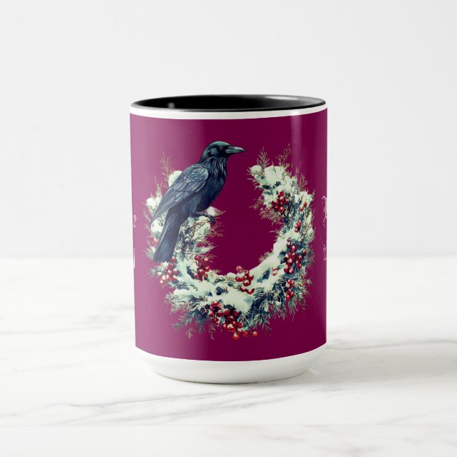 Gothic Black Bird Christmas Wreath Mug (Center)