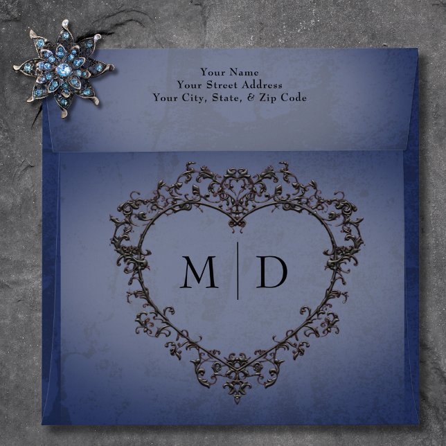 Gothic Black & Blue Filigree Heart Wedding Envelope (Gothic Black & Blue Filigree Heart Wedding Envelope)