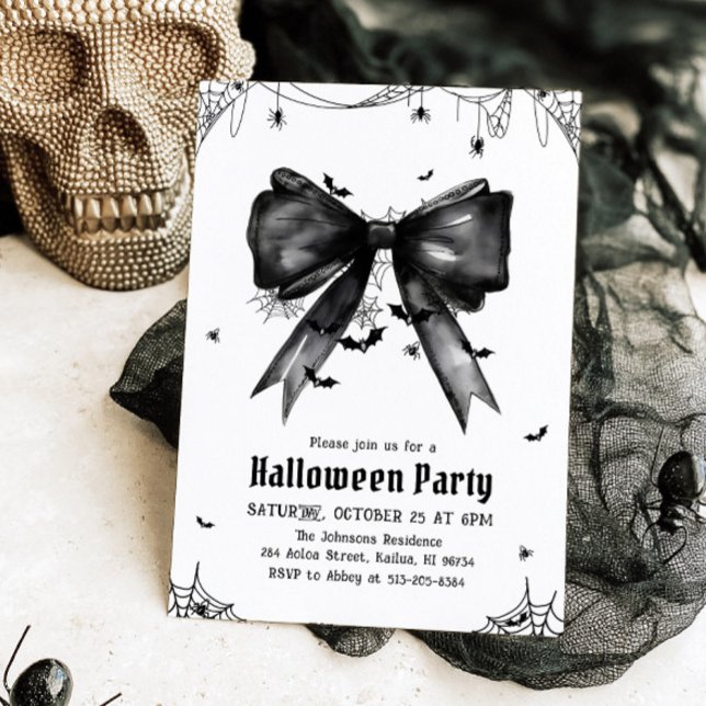 Gothic Black Bow Coquette Halloween Party Invitation (Creator Uploaded)