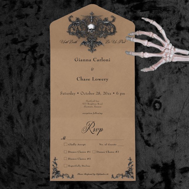 Gothic Black & Brown Halloween Filigree Dinner All In One Invitation (Gothic Black & Brown Halloween Filigree Dinner All In One Invitation)