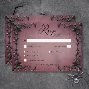 Gothic Black & Burgundy Filigree Heart Dinner RSVP Card