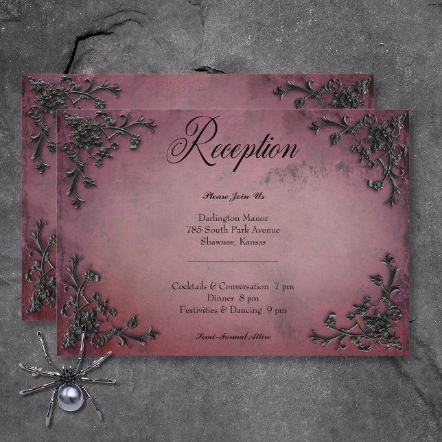Gothic Black & Burgundy Filigree Heart Reception Enclosure Card (Gothic Black & Burgundy Filigree Heart Reception Enclosure Card)