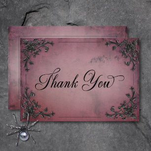 Gothic Black & Burgundy Filigree Heart Wedding Thank You Card