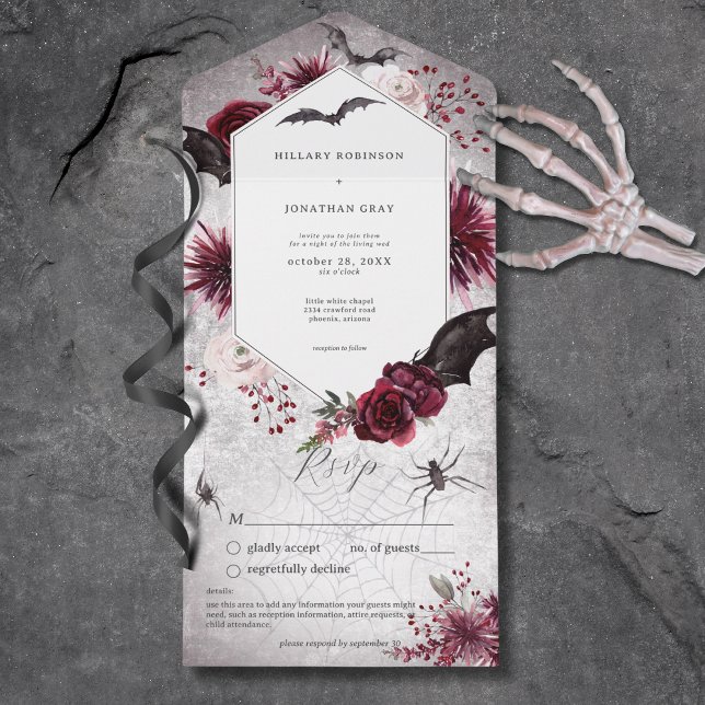 Gothic Black Burgundy Halloween Hexagon No Dinner All In One Invitation (Gothic Black Burgundy Halloween Hexagon No Dinner All In One Invitation)