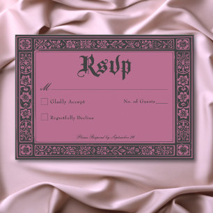Gothic Black Burgundy Medieval Until Death Wedding RSVP Card
