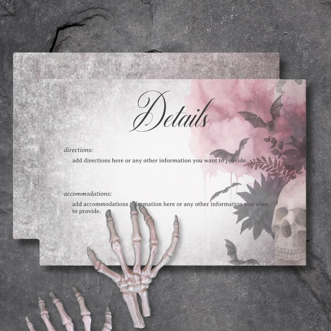 Gothic Black & Burgundy Skull & Spider Details Enclosure Card (Gothic Black & Burgundy Skull & Bats Wedding Details Card)