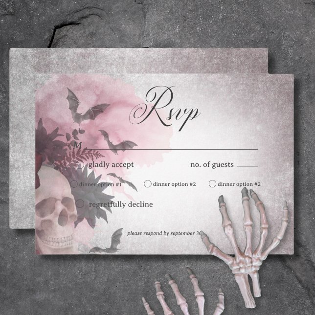 Gothic Black & Burgundy Skull & Spider Dinner RSVP Card (Gothic Black & Burgundy Skull & Spider Dinner RSVP Card)