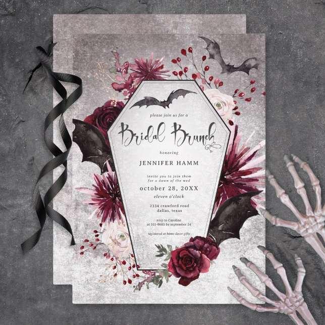 Gothic Black & Burgundy Spooky Bridal Brunch Invitation (Gothic Black & Burgundy Spooky Bridal Brunch Invitation)