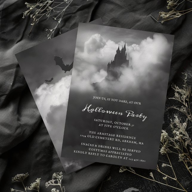 Gothic Black Castle Spooky Halloween Party Invitation (Creator Uploaded)
