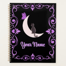 Gothic Black Cat Crescent Moon Ornate Frame