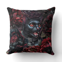 Gothic Black Cat & Dark Flowers