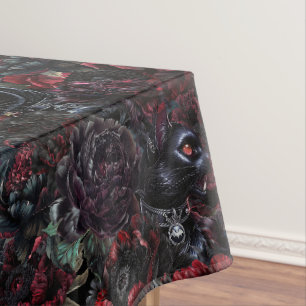 Gothic Black Cat & Dark Flowers Pattern Tablecloth