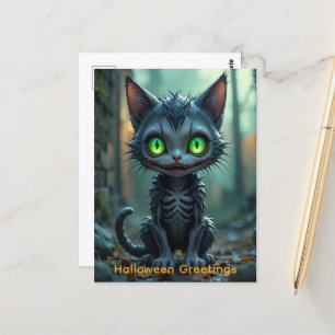 Gothic Black Cat Halloween Enchanted Forest Vibes Postcard