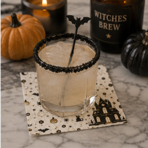 Gothic Black Cat Haunted House Parisian Napkin
