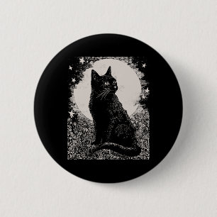 Gothic Black Cat In Garden Plant Flower Witch Hall 6 Cm Round Badge