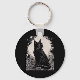 Gothic Black Cat In Garden Plant Flower Witch Hall Key Ring