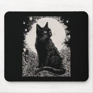 Gothic Black Cat In Garden Plant Flower Witch Hall Mouse Pad