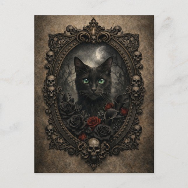 Gothic Black Cat Postcard - Dark Victorian (Front)