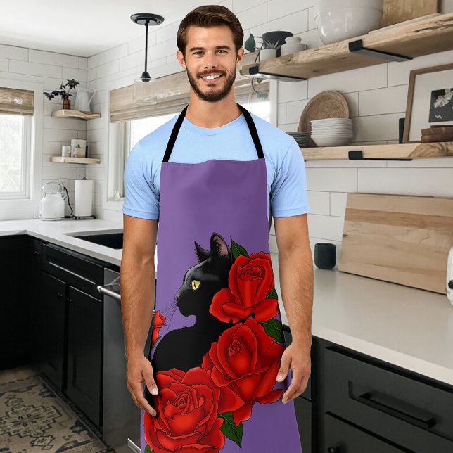 Gothic Black Cat Red Roses Purple Apron (Creator Uploaded)
