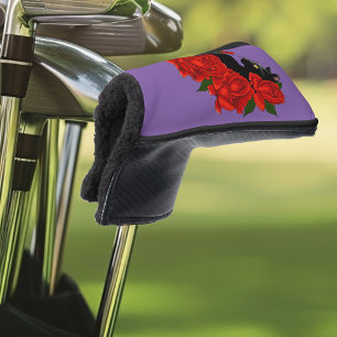 Gothic Black Cat Red Roses Purple Golf Head Cover