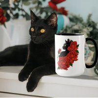 Gothic Black Cat Red Roses Purple