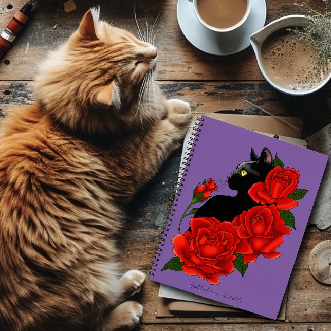 Gothic Black Cat Red Roses Purple Notebook (Creator Uploaded)