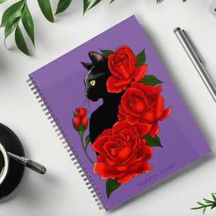 Gothic Black Cat Red Roses Purple Planner